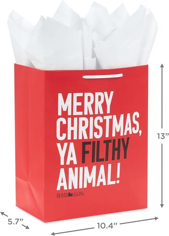 Hallmark Home Alone 13" Large Red and Black Christmas Gift Bag with Tissue Paper (Merry Christmas, Ya Filthy Animal) for Kids, Teens, Fans in Saudi Arabia