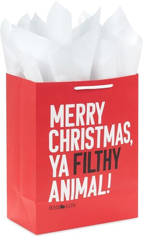 Hallmark Home Alone 13" Large Red and Black Christmas Gift Bag with Tissue Paper (Merry Christmas, Ya Filthy Animal) for Kids, Teens, Fans in Saudi Arabia