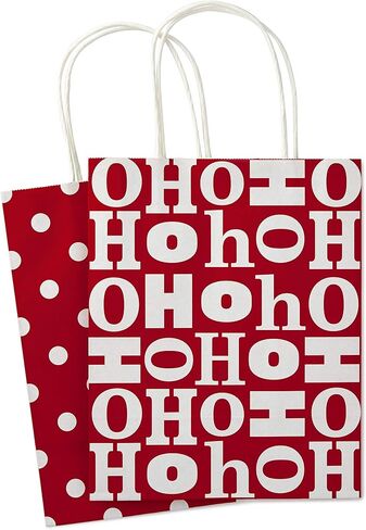 Hallmark 9" Medium Holiday Gift Bag Assortment (Pack of 12, Solids and Prints in Red, Green, Blue) Paper Gift Bags with Christmas Trees, Stripes, Polka Dots, Ho Ho Ho and More in Saudi Arabia