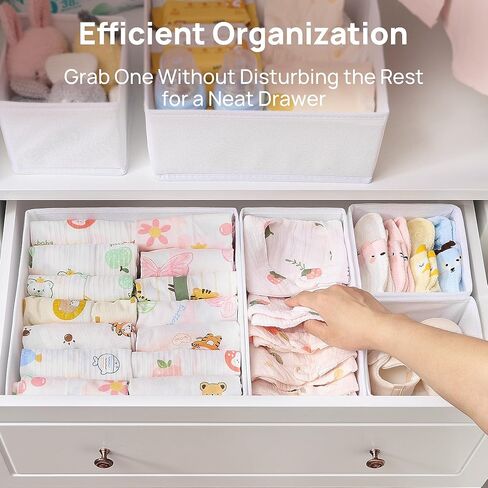 Vtopmart 12 Pack Baby Clothes Organizer, Dresser Drawer Organizer for Baby Clothing, Foldable Fabric Closet Drawer Storage Bins, Nursery Dresser Dividers for Bra, Socks, Ties, Scarf in Kuwait