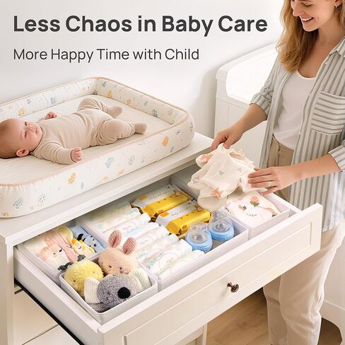 Vtopmart 12 Pack Baby Clothes Organizer, Dresser Drawer Organizer for Baby Clothing, Foldable Fabric Closet Drawer Storage Bins, Nursery Dresser Dividers for Bra, Socks, Ties, Scarf in Kuwait