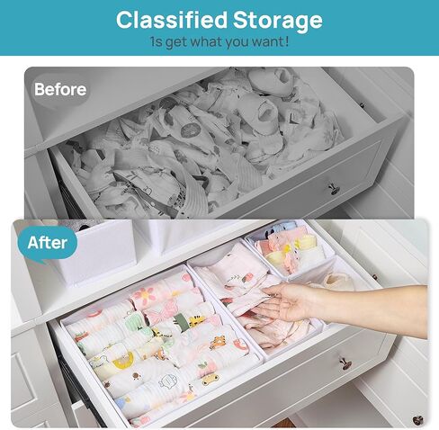 Vtopmart 12 Pack Baby Clothes Organizer, Dresser Drawer Organizer for Baby Clothing, Foldable Fabric Closet Drawer Storage Bins, Nursery Dresser Dividers for Bra, Socks, Ties, Scarf in Kuwait