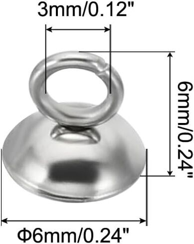 6mm Bead Caps, 50 Pcs Bead Cap Bail Pendant Bead End Caps Charm Ornament Caps with Loop Stainless Steel for Jewelry Making DIY Necklace Earrings Bracelet Pearl, Silvery in Saudi Arabia