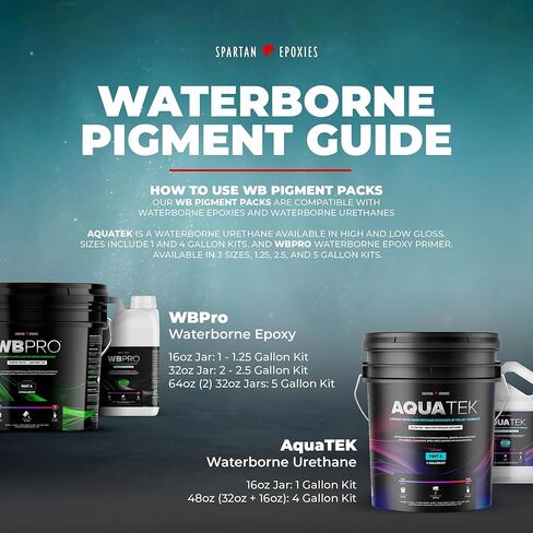 حزمة صبغات Spartan Epoxies WB لـ WBPRO وAquaTEK - متوافقة مع جميع الإيبوكسيات واليوريثان المنقولة بالماء - متوفرة في برطمانات سعة 16 أونصة و32 أونصة - 5 ألوان (أسود، 32 أونصة) in Kuwait