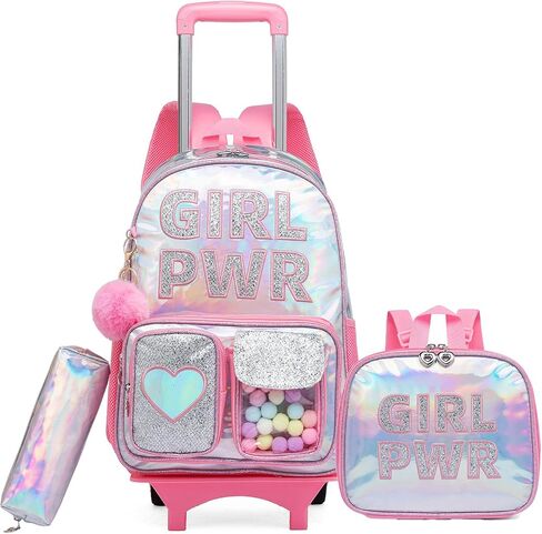 Rolling Backpack for Girls School Backpack with Wheels Kids Roller Backpack with Lunch Bag for Elementary School in Kuwait
