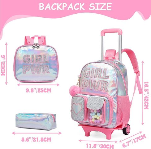 Rolling Backpack for Girls School Backpack with Wheels Kids Roller Backpack with Lunch Bag for Elementary School in Kuwait