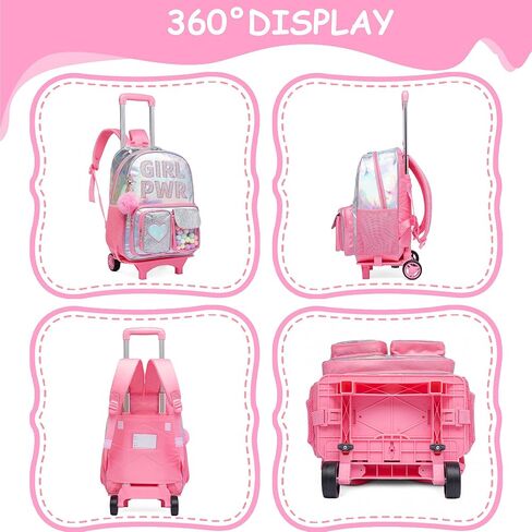 Rolling Backpack for Girls School Backpack with Wheels Kids Roller Backpack with Lunch Bag for Elementary School in Kuwait