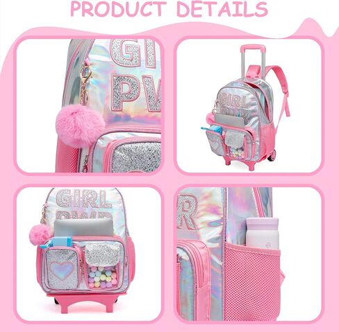 Rolling Backpack for Girls School Backpack with Wheels Kids Roller Backpack with Lunch Bag for Elementary School in Kuwait