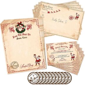 25Pcs Christmas Vintage Official Letters Certificates with Red Border from Santa Claus Set Include 5Pcs Writing Letter 5Pcs Nice List Certificate 5 Envelopes 10 Stickers for Party Favors in Kuwait