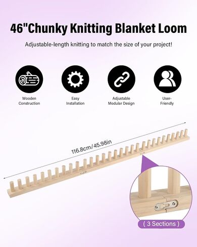 Teyeto Chunky 46' Blanket Loom Knitting Kit for Adults - Wooden Weaving Loom with Premium Yarn - Complete DIY Set for Hand Knitting Large Chunky Blankets, Throws & Decor in Saudi Arabia