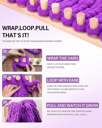 Teyeto Chunky 46' Blanket Loom Knitting Kit for Adults - Wooden Weaving Loom with Premium Yarn - Complete DIY Set for Hand Knitting Large Chunky Blankets, Throws & Decor in Saudi Arabia