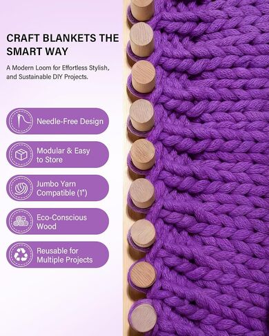 Teyeto Chunky 46' Blanket Loom Knitting Kit for Adults - Wooden Weaving Loom with Premium Yarn - Complete DIY Set for Hand Knitting Large Chunky Blankets, Throws & Decor in Saudi Arabia