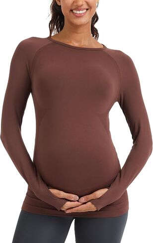 MathCat Seamless Long Sleeve Maternity Shirts Womens Maternity Tops Pregnancy Shirts with Thumbholes Athletic Yoga Casual Tee in Saudi Arabia