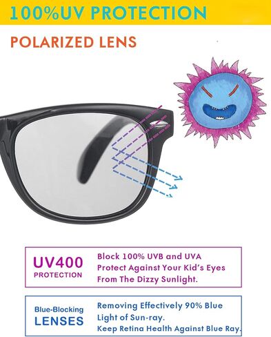 Flexible Kids Sunglasses Polarized Unbreakable Toddler Sun Glasses for Baby Boys and Girls Stylish 100% UVA/UVB Protection with Case, Age 2-8(Black) in Saudi Arabia