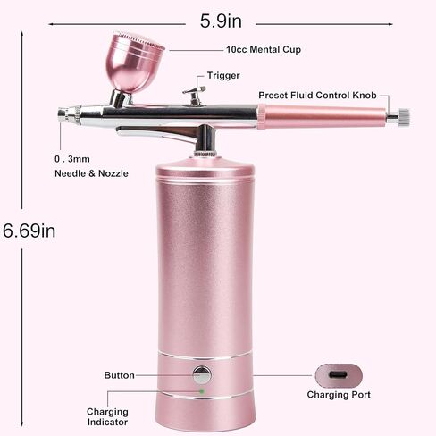 Airbrush-Kit Air Brush Kit With Airbrush Compressor Nail Charms Wireless Air Brush for Barber, Nail Art, Cake Decor, Makeup, Model Painting (A-Pink) in Saudi Arabia