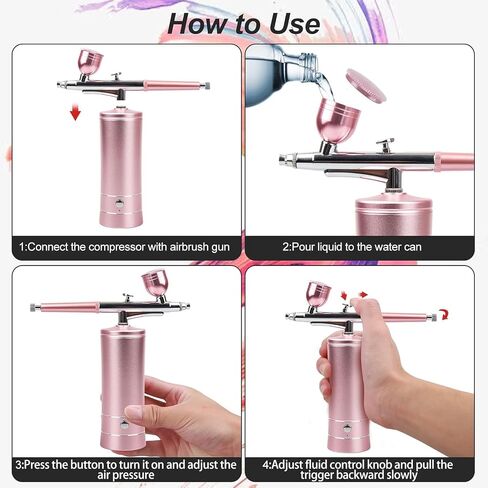 Airbrush-Kit Air Brush Kit With Airbrush Compressor Nail Charms Wireless Air Brush for Barber, Nail Art, Cake Decor, Makeup, Model Painting (A-Pink) in Saudi Arabia
