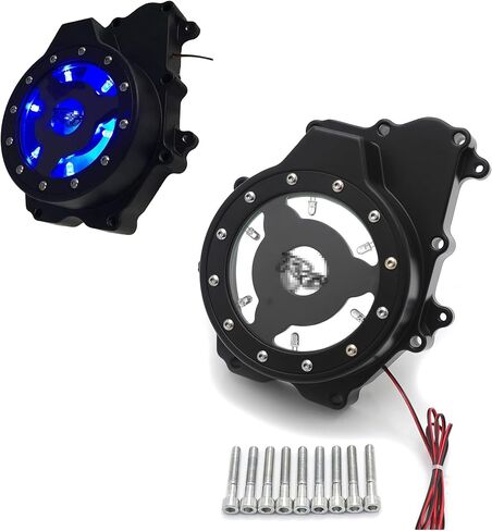 SKULL PIVOT - غطاء المحرك الثابت باللون الأزرق LED الأسود "R6" مع حشية انظر من خلال غطاء المولد متوافق مع دراجة نارية Yamah 2003-2006 YZF-R6 2006 YZF-R6S in Kuwait