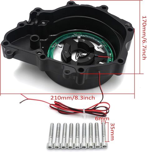 SKULL PIVOT - غطاء المحرك الثابت باللون الأزرق LED الأسود "R6" مع حشية انظر من خلال غطاء المولد متوافق مع دراجة نارية Yamah 2003-2006 YZF-R6 2006 YZF-R6S in Kuwait