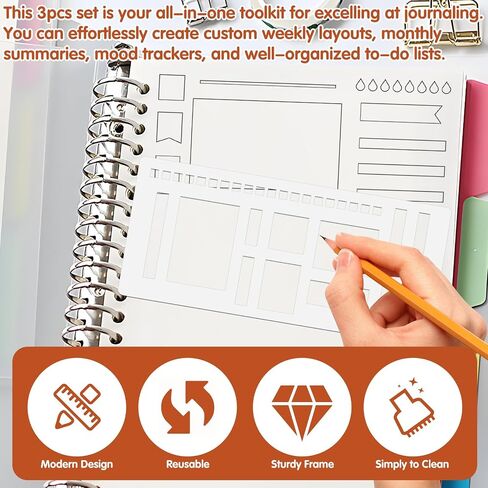 3Pcs Journal Stencil Set, Reusable Planner Stencils Templates Create Custom Weekly & Monthly Layouts for Dot Grid Journals, Enhanced Efficiency for Planning & Journaling Enthusiasts in Saudi Arabia