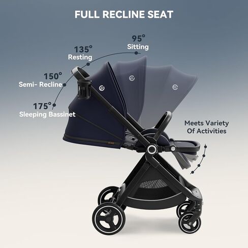 EMU Reversible Baby Stroller with Reversible Seat Full-Size Infant Stroller with Full Recline Cockpit Compact Foldable Pram Carriage for Outdoor City - Black in Saudi Arabia