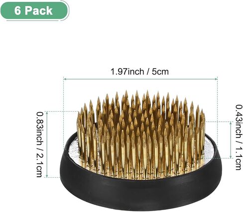 M METERXITY 6-Pack Flower Frog 1.97" Round Copper Floral Arranger Pins Ikebana Holder W Rubber Base for Flower Arrangements/Craft Plant/Home Decor, Floral Kenzan Fixed Tool [1.1cm Pins] in Saudi Arabia