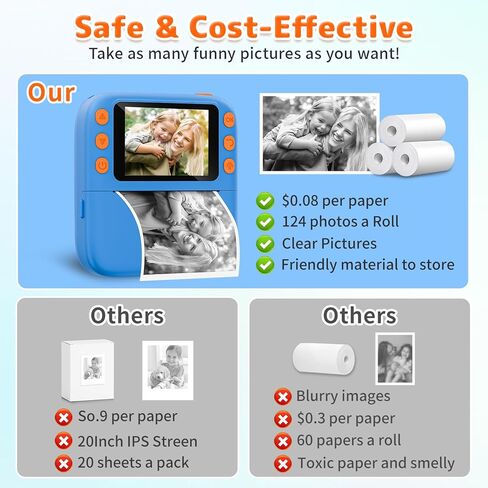 كاميرا طباعة فورية للأطفال، هدايا عيد الميلاد للفتيات والأولاد، كاميرات طباعة رقمية فورية 1080 بكسل للأطفال الصغار، لعبة محمولة لفتاة تبلغ من العمر 4 5 6 7 8 9 10 سنوات مع بطاقة SD سعة 32 جيجابايت، أبيض in Kuwait
