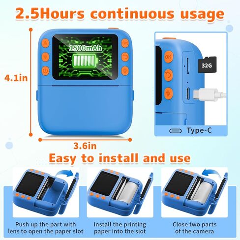 كاميرا طباعة فورية للأطفال، هدايا عيد الميلاد للفتيات والأولاد، كاميرات طباعة رقمية فورية 1080 بكسل للأطفال الصغار، لعبة محمولة لفتاة تبلغ من العمر 4 5 6 7 8 9 10 سنوات مع بطاقة SD سعة 32 جيجابايت، أبيض in Kuwait