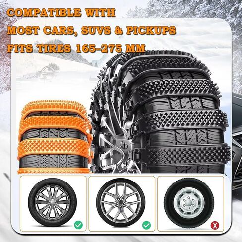 10 عبوات من سلاسل إطارات الثلج لكاديلاك CT4-V CT5-V Escalade-V ATS-V CTS-V، سلاسل إطارات محمولة قابلة للتعديل لشاحنة السيارات الدفع الرباعي، سلاسل إطارات الثلج في حالات الطوارئ سميكة متينة وقابلة لإعادة الاستخدام، أسود in Saudi Arabia