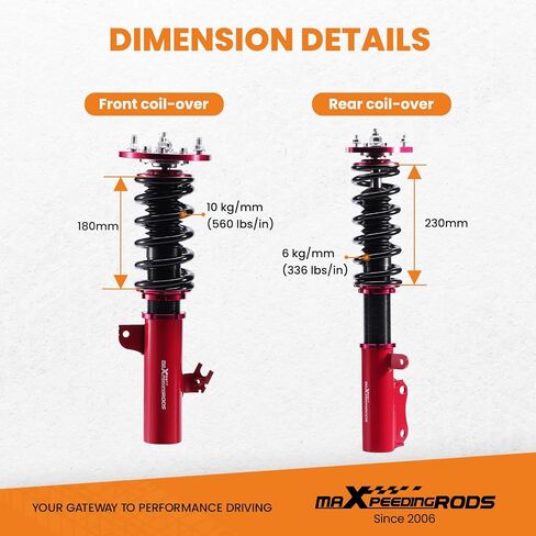 maxpeedingrods Coilovers لسيارة Toyota Camry 1992-2001، لسيارة Toyota Avalon 1995-2003، لسيارة Lexus ES300 1992-2001، مجموعة تعليق كويلوفيرز قابلة للتعديل بـ 24 مستوى، مجموعة خفض الارتفاع قابلة للتعديل باللون الأحمر in Kuwait