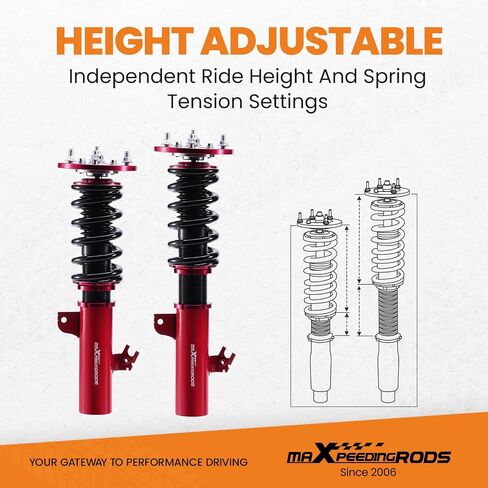 maxpeedingrods Coilovers لسيارة Toyota Camry 1992-2001، لسيارة Toyota Avalon 1995-2003، لسيارة Lexus ES300 1992-2001، مجموعة تعليق كويلوفيرز قابلة للتعديل بـ 24 مستوى، مجموعة خفض الارتفاع قابلة للتعديل باللون الأحمر in Kuwait