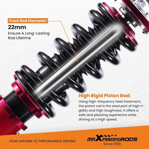 maxpeedingrods Coilovers لسيارة Toyota Camry 1992-2001، لسيارة Toyota Avalon 1995-2003، لسيارة Lexus ES300 1992-2001، مجموعة تعليق كويلوفيرز قابلة للتعديل بـ 24 مستوى، مجموعة خفض الارتفاع قابلة للتعديل باللون الأحمر in Kuwait