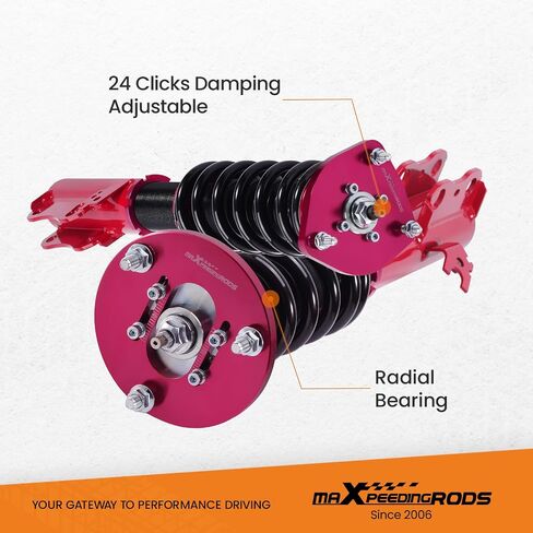 maxpeedingrods Coilovers لسيارة Toyota Camry 1992-2001، لسيارة Toyota Avalon 1995-2003، لسيارة Lexus ES300 1992-2001، مجموعة تعليق كويلوفيرز قابلة للتعديل بـ 24 مستوى، مجموعة خفض الارتفاع قابلة للتعديل باللون الأحمر in Kuwait