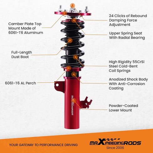 maxpeedingrods Coilovers لسيارة Toyota Camry 1992-2001، لسيارة Toyota Avalon 1995-2003، لسيارة Lexus ES300 1992-2001، مجموعة تعليق كويلوفيرز قابلة للتعديل بـ 24 مستوى، مجموعة خفض الارتفاع قابلة للتعديل باللون الأحمر in Kuwait