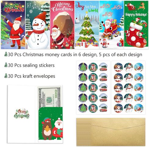 30 Pack Christmas Money Holder for Cash with Envelopes and Stickers, Cash Gift Card Holders, Xmas, New Year, and Holiday Decorations in Saudi Arabia