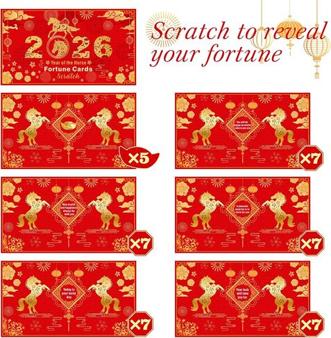 Jetec 40 Counts 2026 Horse Chinese New Year Scratch Off Fortune Cards Party Fortune Games Favors for Lunar New Year's Celebration Office Party Supplies in Saudi Arabia