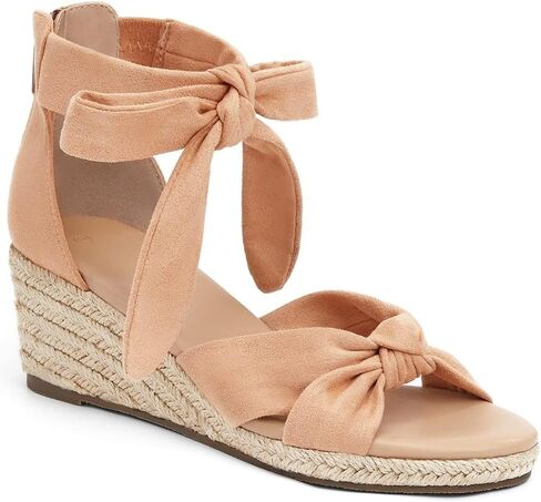 LAICIGO Womens Espadrilles Wedge Sandals Back Zipper Closure Open Toe Platform Ankle Strap Summer Dress Shoes with Bow in Saudi Arabia