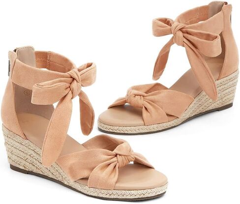 LAICIGO Womens Espadrilles Wedge Sandals Back Zipper Closure Open Toe Platform Ankle Strap Summer Dress Shoes with Bow in Saudi Arabia