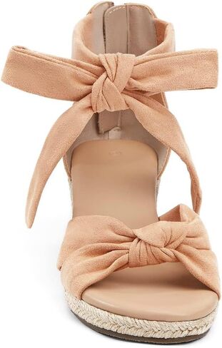 LAICIGO Womens Espadrilles Wedge Sandals Back Zipper Closure Open Toe Platform Ankle Strap Summer Dress Shoes with Bow in Saudi Arabia