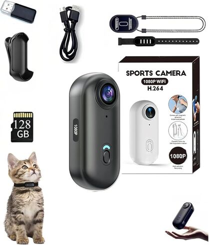 كاميرا الجسم الصغيرة بدقة 1080 بكسل بسعة 128 جيجابايت، كاميرا الجسم بحجم الإبهام، كاميرات رياضية يمكن ارتداؤها، تسجيل POV بدون استخدام اليدين، حامل على الخوذة، فيديو رقمي رياضي مغناطيسي لركوب الدراجات، للسباحة أثناء مشي الحيوانات الأليفة (أسود-64G) in Kuwait