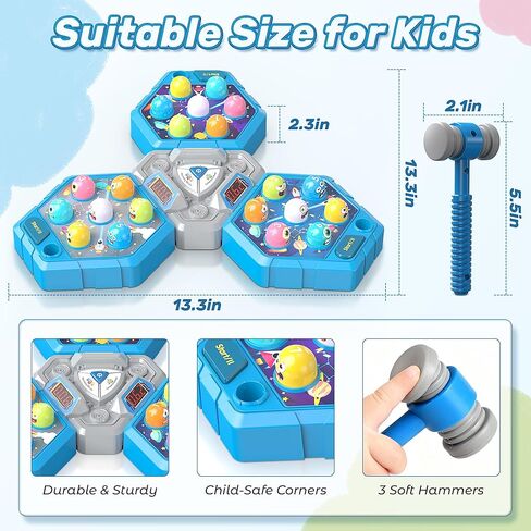 لعبة مولي مكونة من 3 لاعبين للأعمار من 3 سنوات فما فوق، لعبة التعلم المبكر مع أضواء وأصوات، لعبة مطرقة قصف تفاعلية مع 3 أوضاع لعب، مثالية للعائلات التي لديها أطفال متعددون من مختلف الأعمار in Kuwait