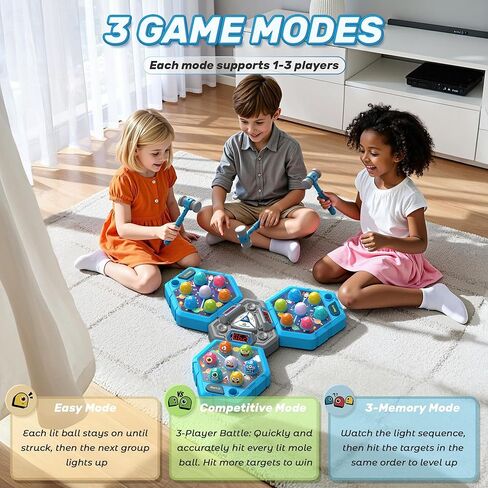 لعبة مولي مكونة من 3 لاعبين للأعمار من 3 سنوات فما فوق، لعبة التعلم المبكر مع أضواء وأصوات، لعبة مطرقة قصف تفاعلية مع 3 أوضاع لعب، مثالية للعائلات التي لديها أطفال متعددون من مختلف الأعمار in Kuwait