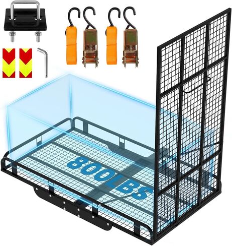 حامل بضائع مقاس 50 × 28.3 × 5.1، سلة شحن من الألومنيوم بسعة 800 رطل مع منحدر قابل للطي، رف حامل الأمتعة يناسب جهاز استقبال وصلة 2 بوصة لسيارات الدفع الرباعي (الفولاذ المقاوم للصدأ باللون الأسود) in Kuwait