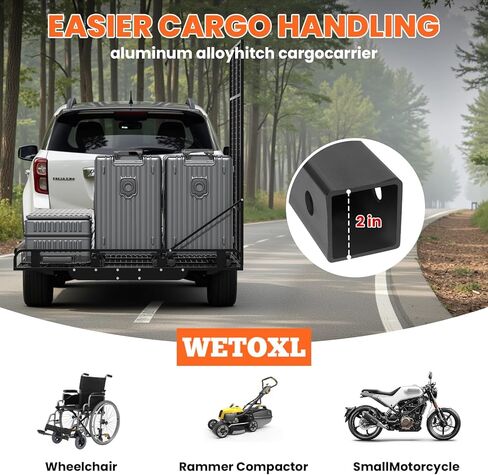 حامل بضائع مقاس 50 × 28.3 × 5.1، سلة شحن من الألومنيوم بسعة 800 رطل مع منحدر قابل للطي، رف حامل الأمتعة يناسب جهاز استقبال وصلة 2 بوصة لسيارات الدفع الرباعي (الفولاذ المقاوم للصدأ باللون الأسود) in Kuwait