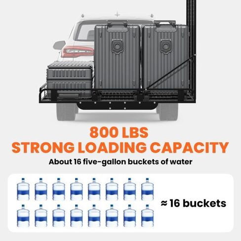 حامل بضائع مقاس 50 × 28.3 × 5.1، سلة شحن من الألومنيوم بسعة 800 رطل مع منحدر قابل للطي، رف حامل الأمتعة يناسب جهاز استقبال وصلة 2 بوصة لسيارات الدفع الرباعي (الفولاذ المقاوم للصدأ باللون الأسود) in Kuwait