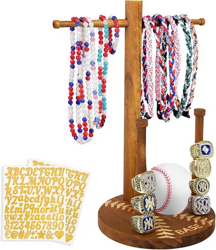 Luscinia Wooden Baseball Softball Drip Necklace Organizer Championship Ring Display Holder Sports Ring Stand Necklace Holder for Players Decor Baseball Jewelry Accessories Display Rack（Rotundity） in Saudi Arabia