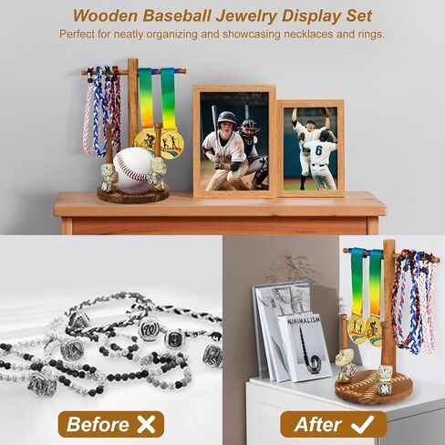 Luscinia Wooden Baseball Softball Drip Necklace Organizer Championship Ring Display Holder Sports Ring Stand Necklace Holder for Players Decor Baseball Jewelry Accessories Display Rack（Rotundity） in Saudi Arabia