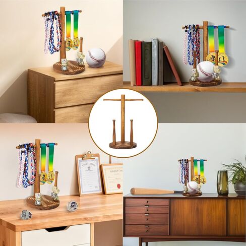 Luscinia Wooden Baseball Softball Drip Necklace Organizer Championship Ring Display Holder Sports Ring Stand Necklace Holder for Players Decor Baseball Jewelry Accessories Display Rack（Rotundity） in Saudi Arabia