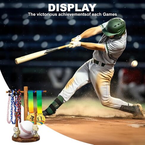 Luscinia Wooden Baseball Softball Drip Necklace Organizer Championship Ring Display Holder Sports Ring Stand Necklace Holder for Players Decor Baseball Jewelry Accessories Display Rack（Rotundity） in Saudi Arabia