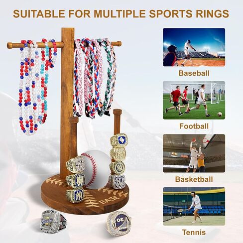 Luscinia Wooden Baseball Softball Drip Necklace Organizer Championship Ring Display Holder Sports Ring Stand Necklace Holder for Players Decor Baseball Jewelry Accessories Display Rack（Rotundity） in Saudi Arabia