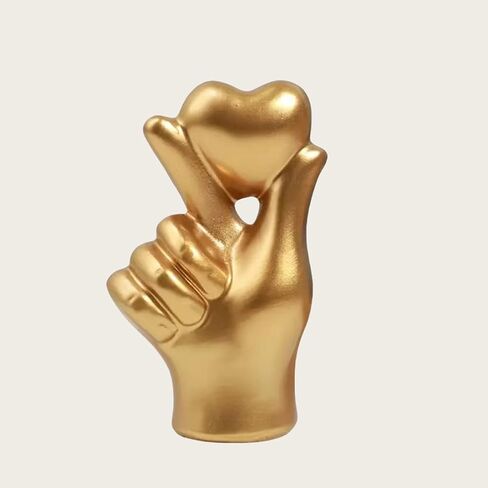 Golden Love Finger Hand Gesture Statue - Elegant Resin Desktop Ornament for Valentine's Gift, Home Office Decor 7.5x4.2x11cm in Saudi Arabia